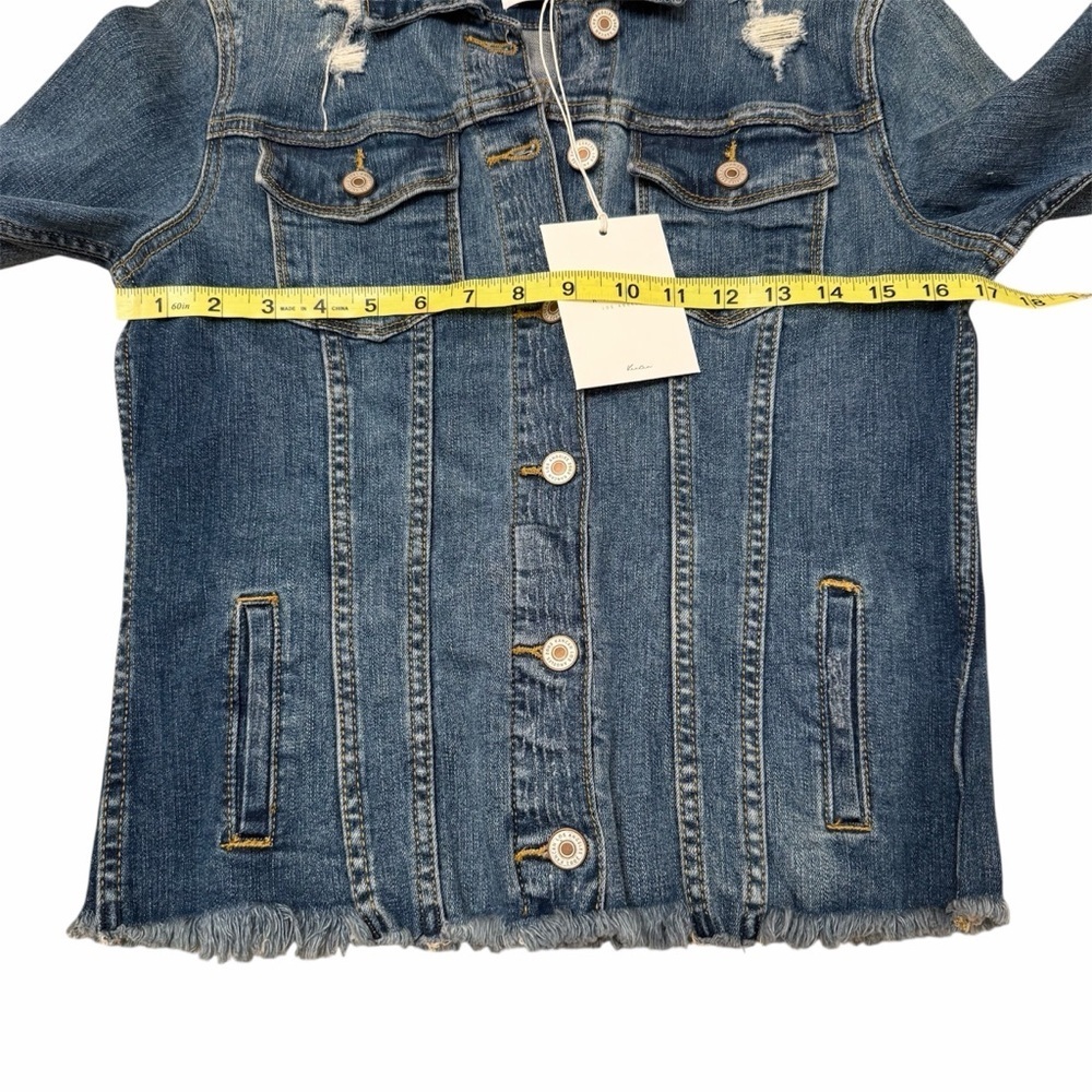 KanCan Wilson Denim Jacket Women’s X-Small Dark Wash Trucker Distressed Spring - Picture 4 of 5